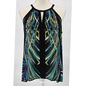 Nicole by Nicole‎ Miller Sheer Halter Top Abstract Print Flowy Medium Tank